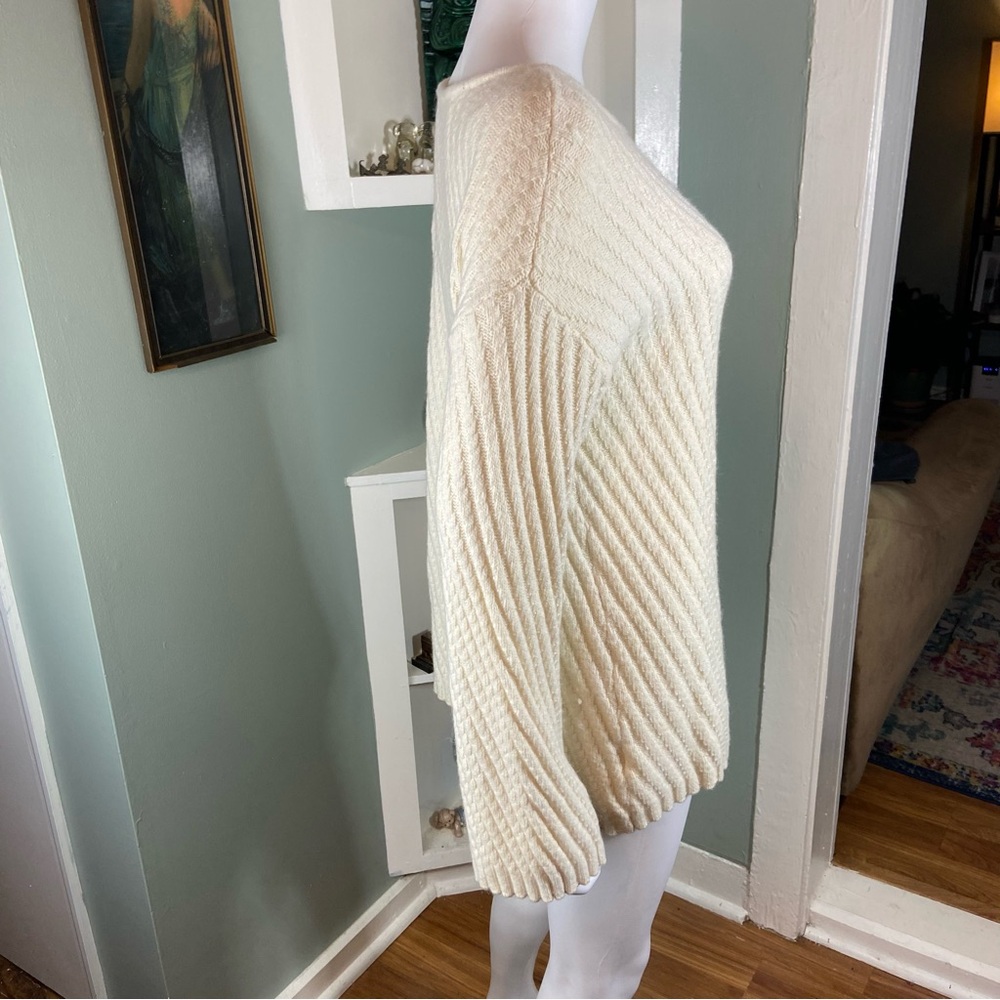 Ann Taylor Alpaca/Wool/Nylon Blend Cream Ivory White Ribbed Chunky Sweater M - Picture 6 of 10